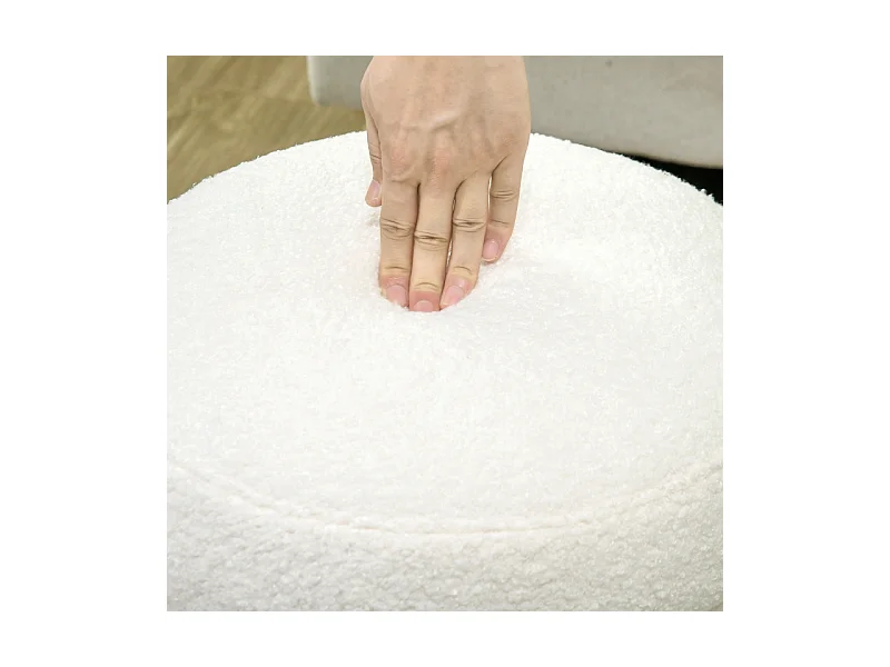 Pouf rond, avec coussin, polyester, crème, pour salon et chambre (40x40x45 cm)