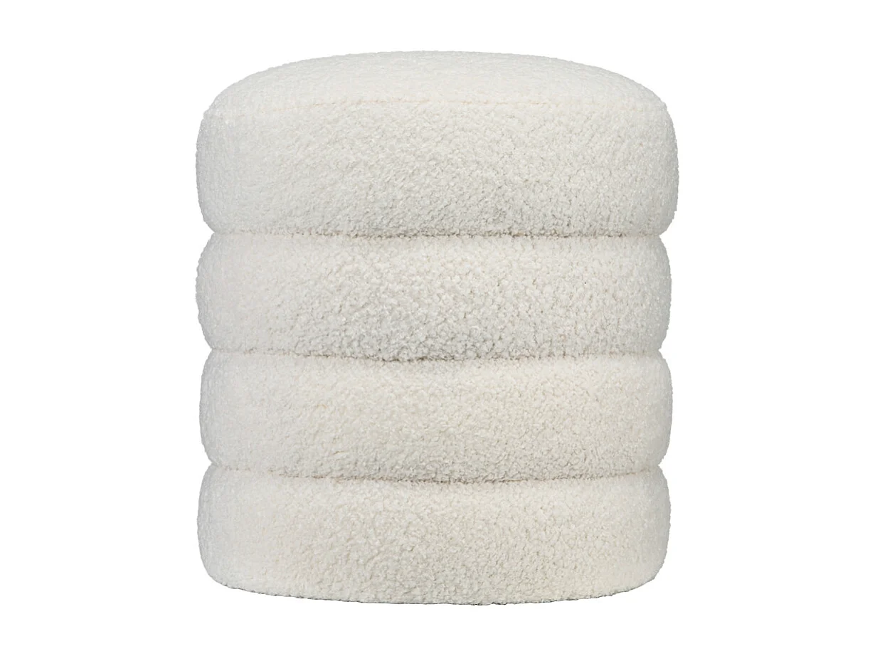 Pouf rond, avec coussin, polyester, crème, pour salon et chambre (40x40x45 cm)