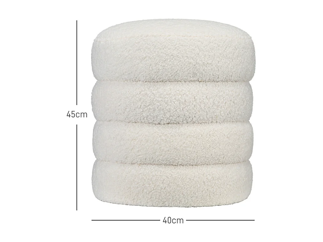 Pouf rond, avec coussin, polyester, crème, pour salon et chambre (40x40x45 cm)