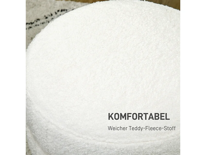 Pouf rond, avec coussin, polyester, crème, pour salon et chambre (40x40x45 cm)