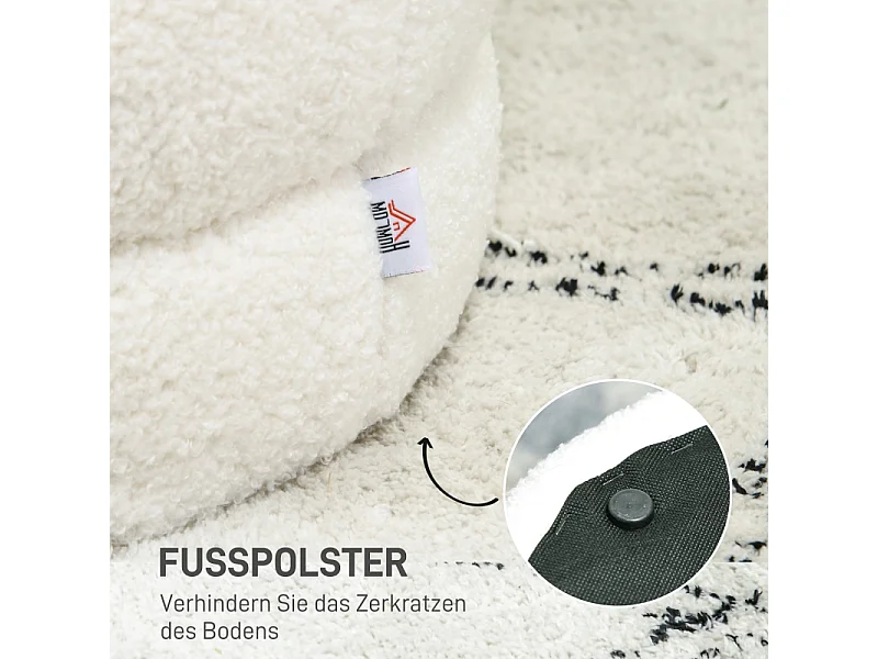 Pouf rond, avec coussin, polyester, crème, pour salon et chambre (40x40x45 cm)