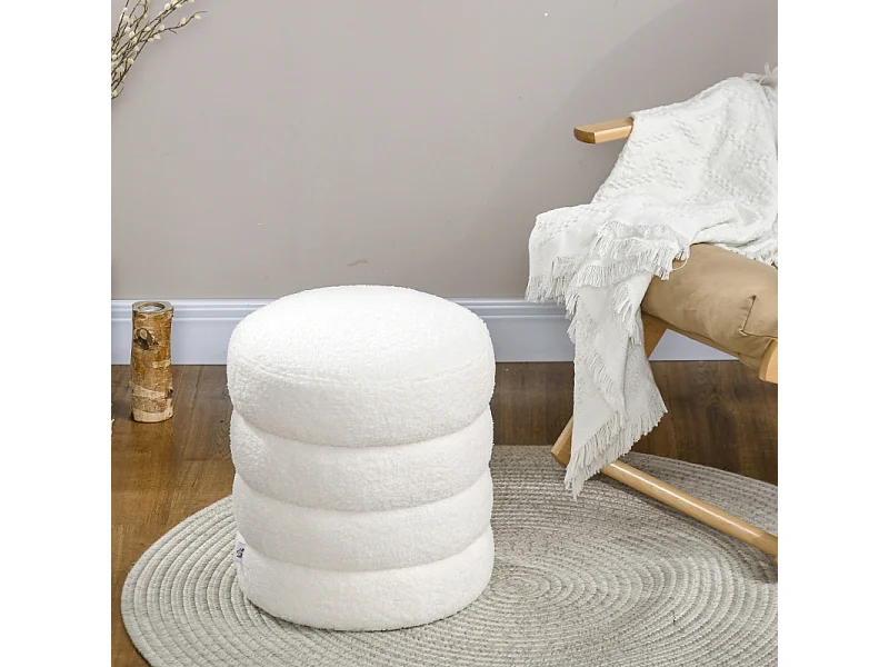 Pouf rond, avec coussin, polyester, crème, pour salon et chambre (40x40x45 cm)