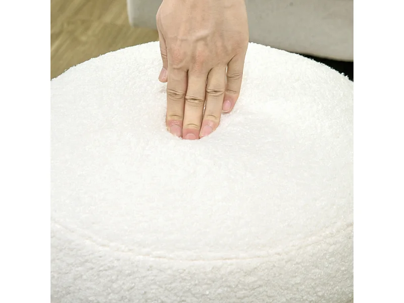 Pouf rond, avec coussin, polyester, crème, pour salon et chambre (40x40x45 cm)