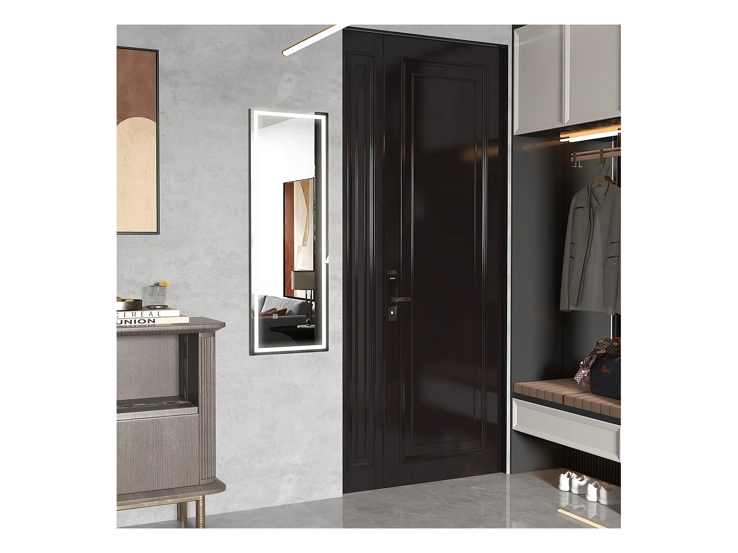 Miroir mural LED pleine longueur, verre trempé, transparent (120x40x2.9cm)