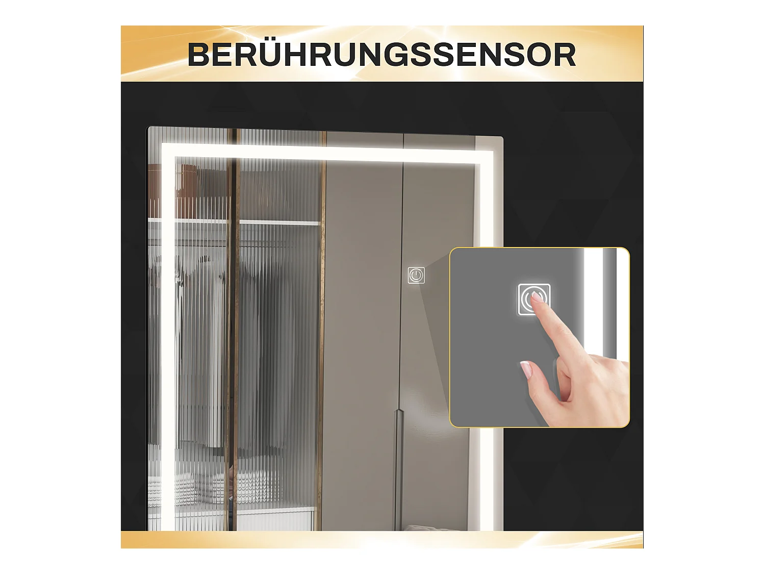 Miroir mural LED pleine longueur, verre trempé, transparent (120x40x2.9cm)