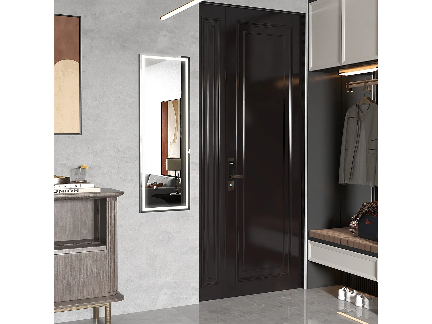 Specchio da parete a LED a figura intera, in vetro temperato, trasparente (120x40x2,9cm)