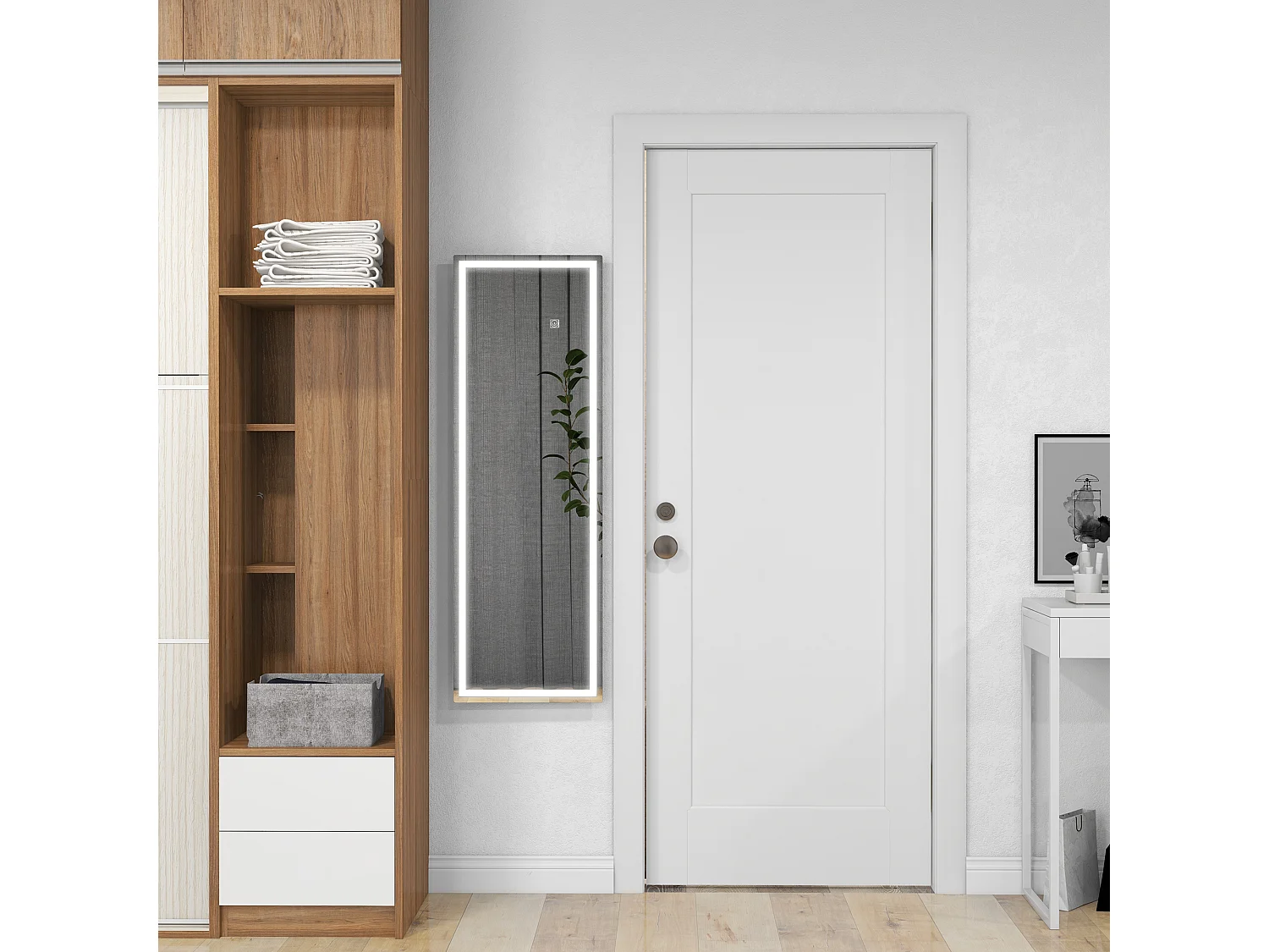 Specchio da parete a LED a figura intera, in vetro temperato, trasparente (120x40x2,9cm)