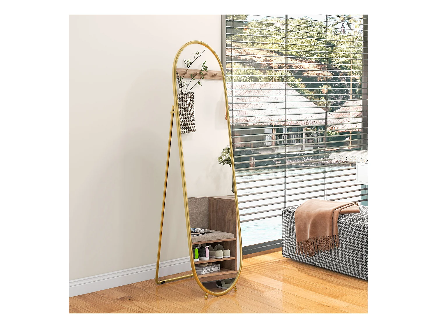 Miroir corporel avec support, métal, doré (40x4x160 cm)