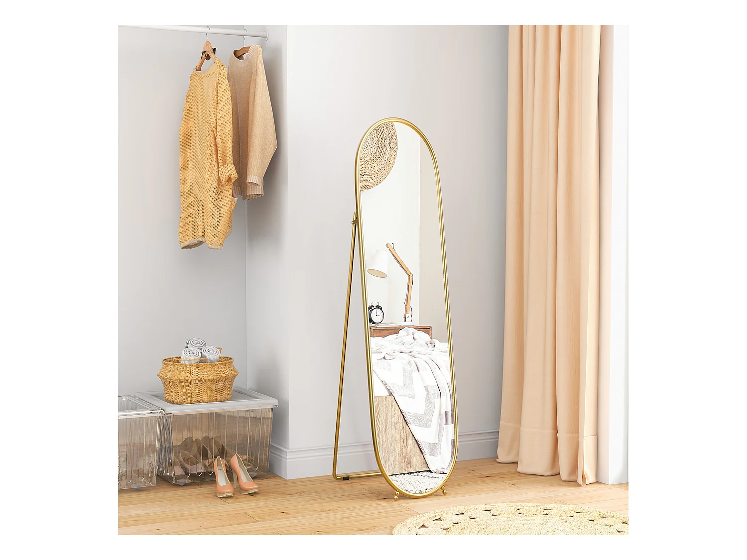 Miroir corporel avec support, métal, doré (40x4x160 cm)