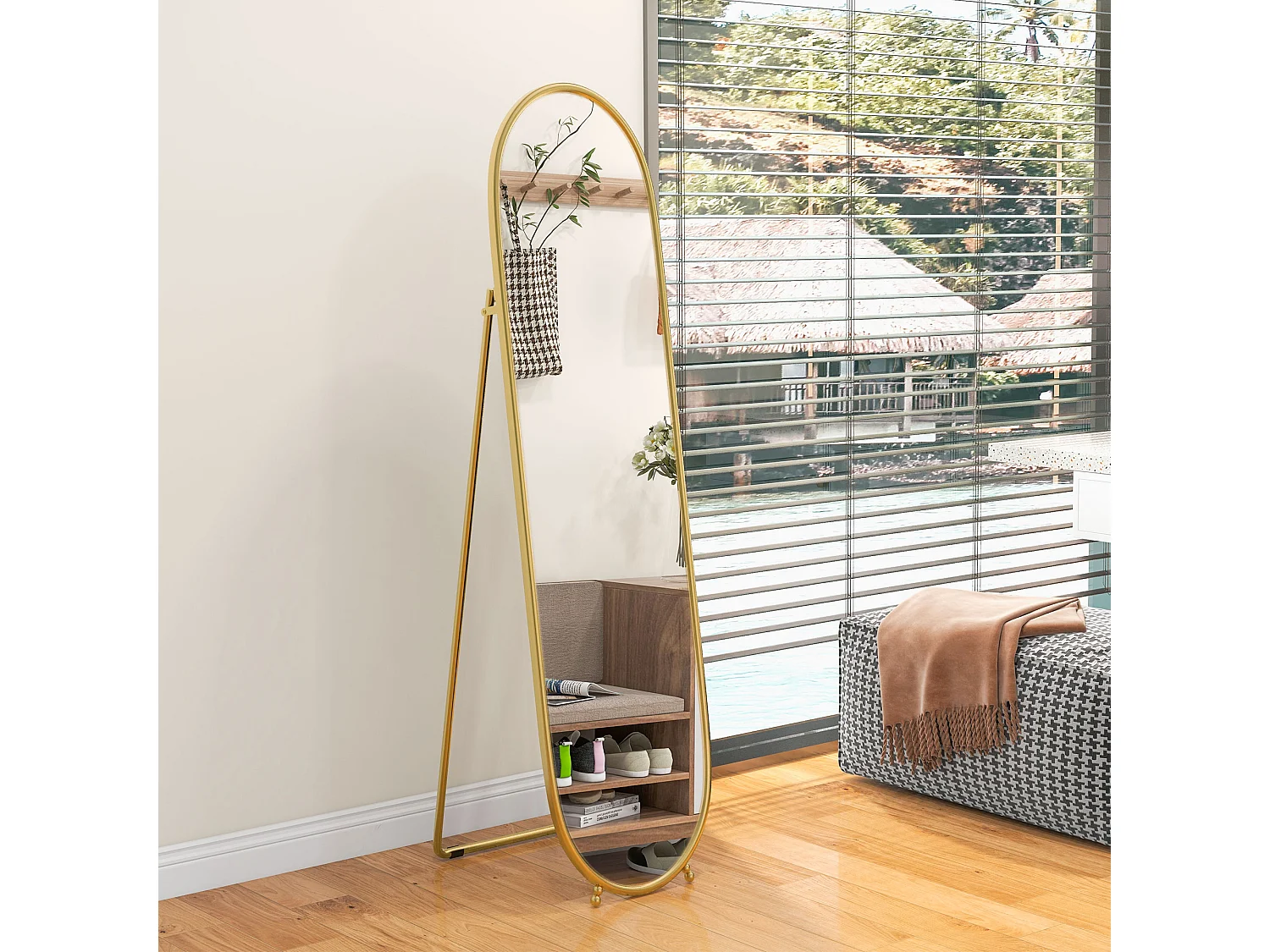 Miroir corporel avec support, métal, doré (40x4x160 cm)