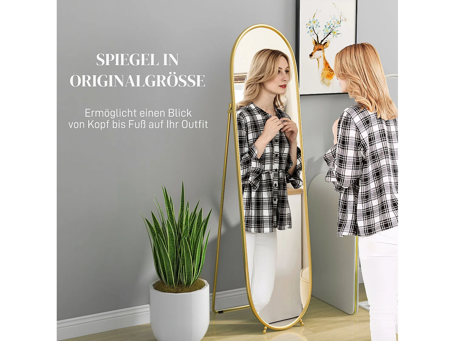 Miroir corporel avec support, métal, doré (40x4x160 cm)