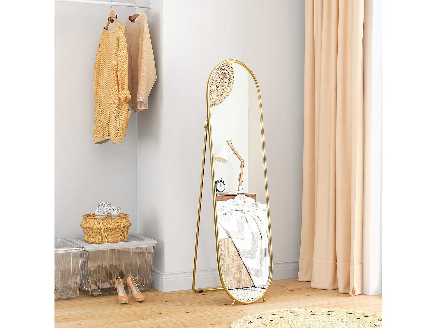 Miroir corporel avec support, métal, doré (40x4x160 cm)