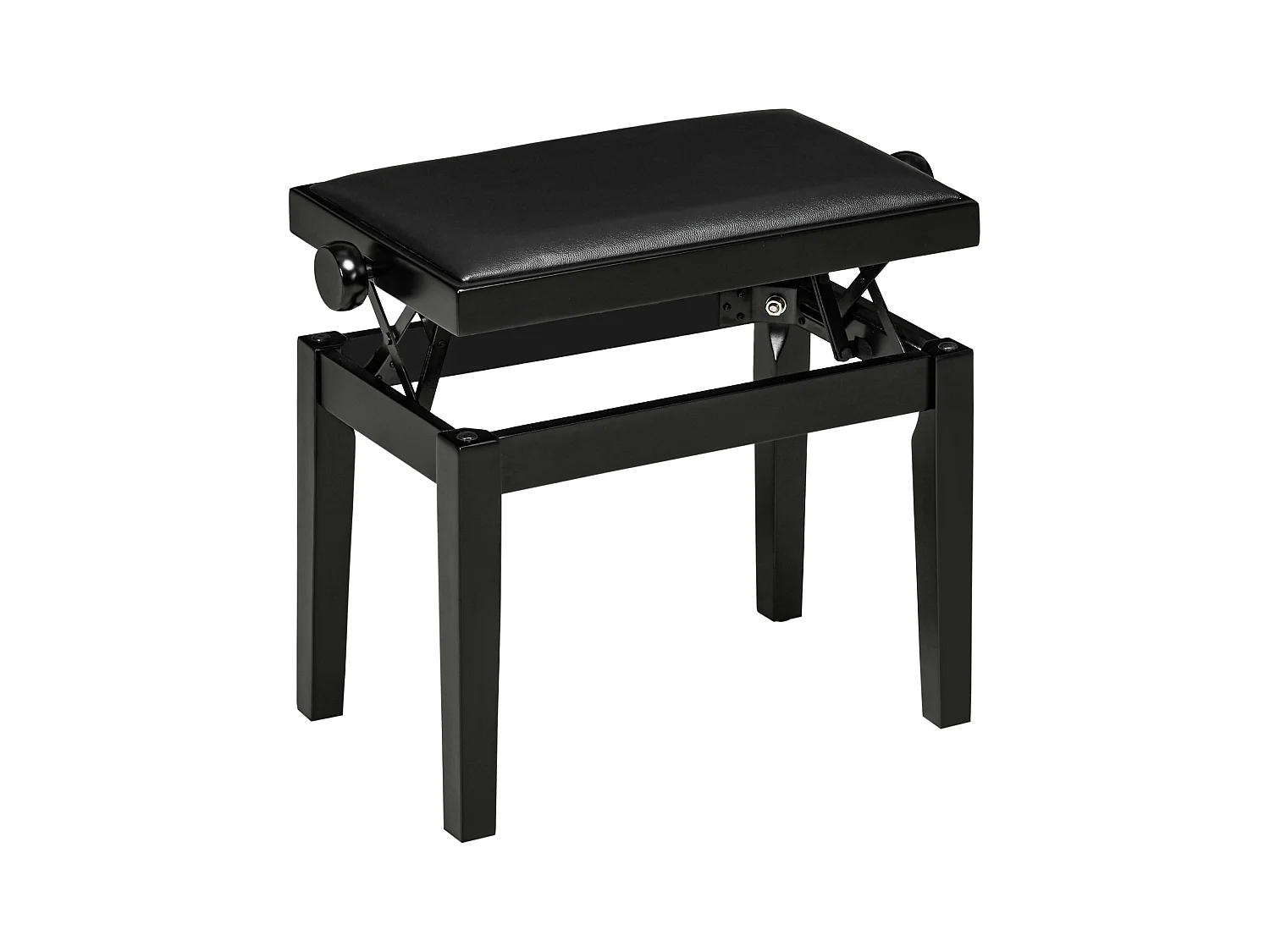 Banc de piano réglable, assise en cuir synthétique, bois caoutchouc, noir (63x33x45-56cm)