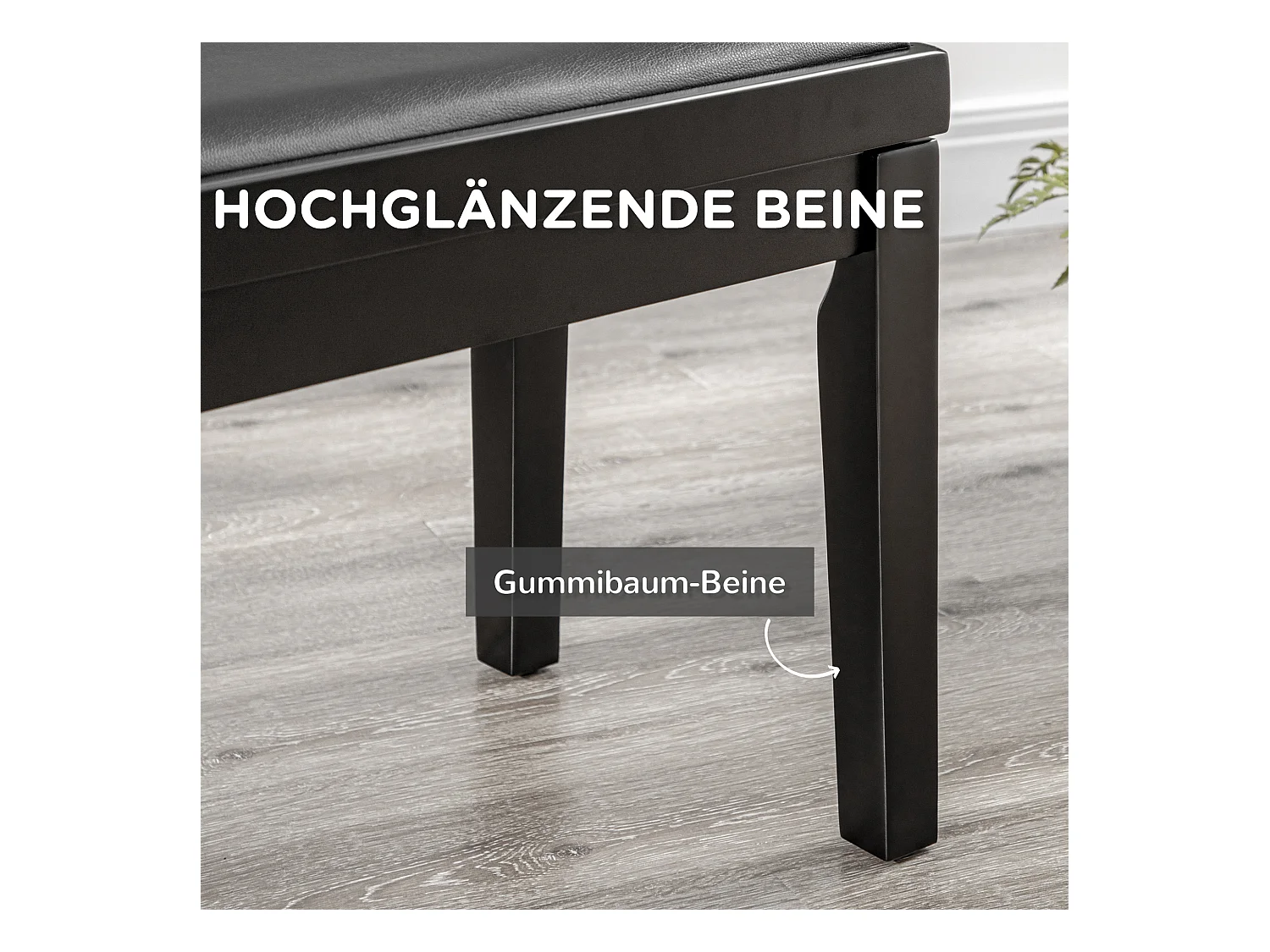 Banc de piano réglable, assise en cuir synthétique, bois caoutchouc, noir (63x33x45-56cm)