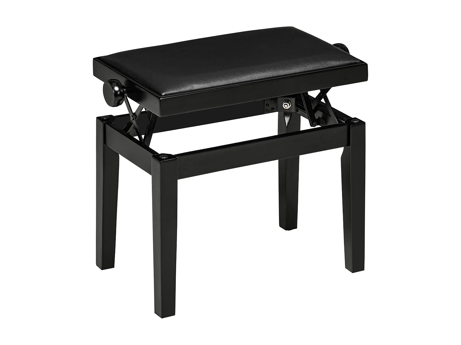 Banc de piano réglable, assise en cuir synthétique, bois caoutchouc, noir (63x33x45-56cm)