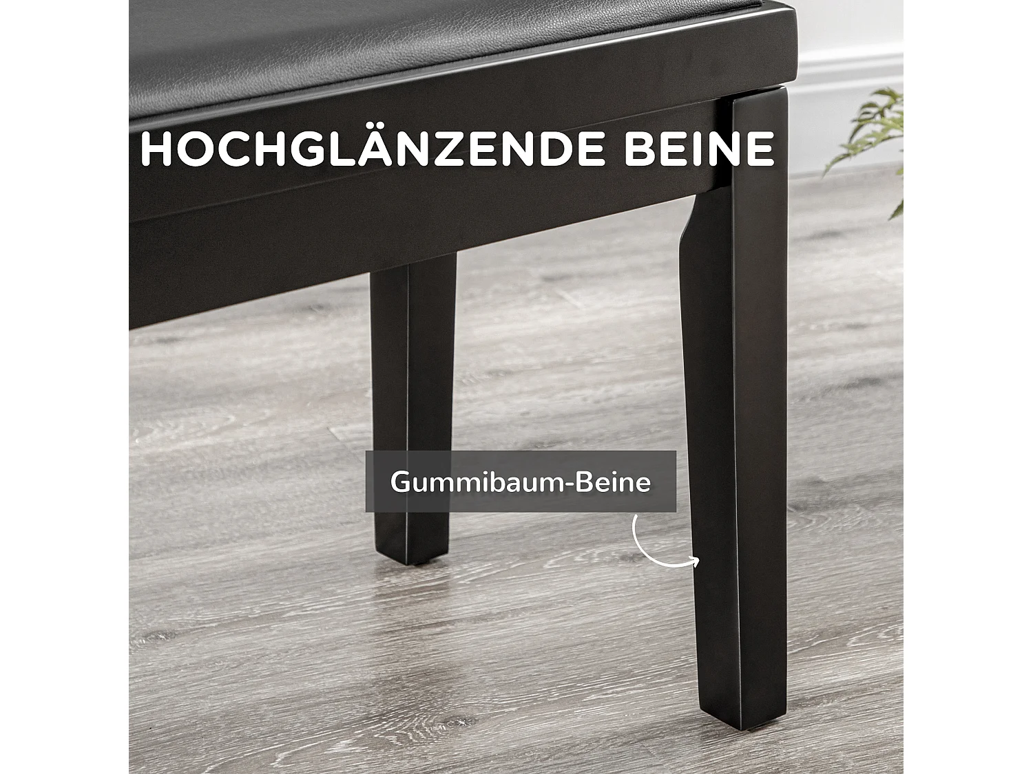 Banc de piano réglable, assise en cuir synthétique, bois caoutchouc, noir (63x33x45-56cm)