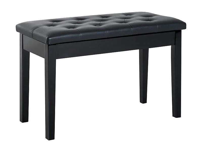 Banc de piano avec rangement, bois de caoutchouc, simili cuir noir (76x36x50 cm)