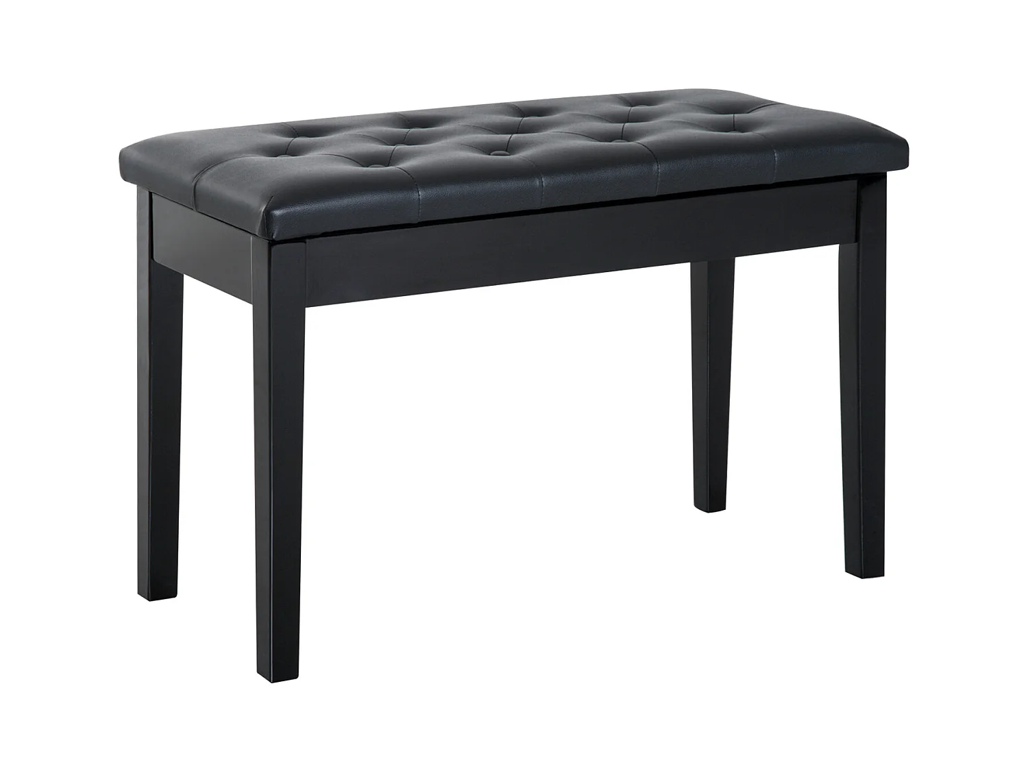 Banc de piano avec rangement, bois de caoutchouc, simili cuir noir (76x36x50 cm)