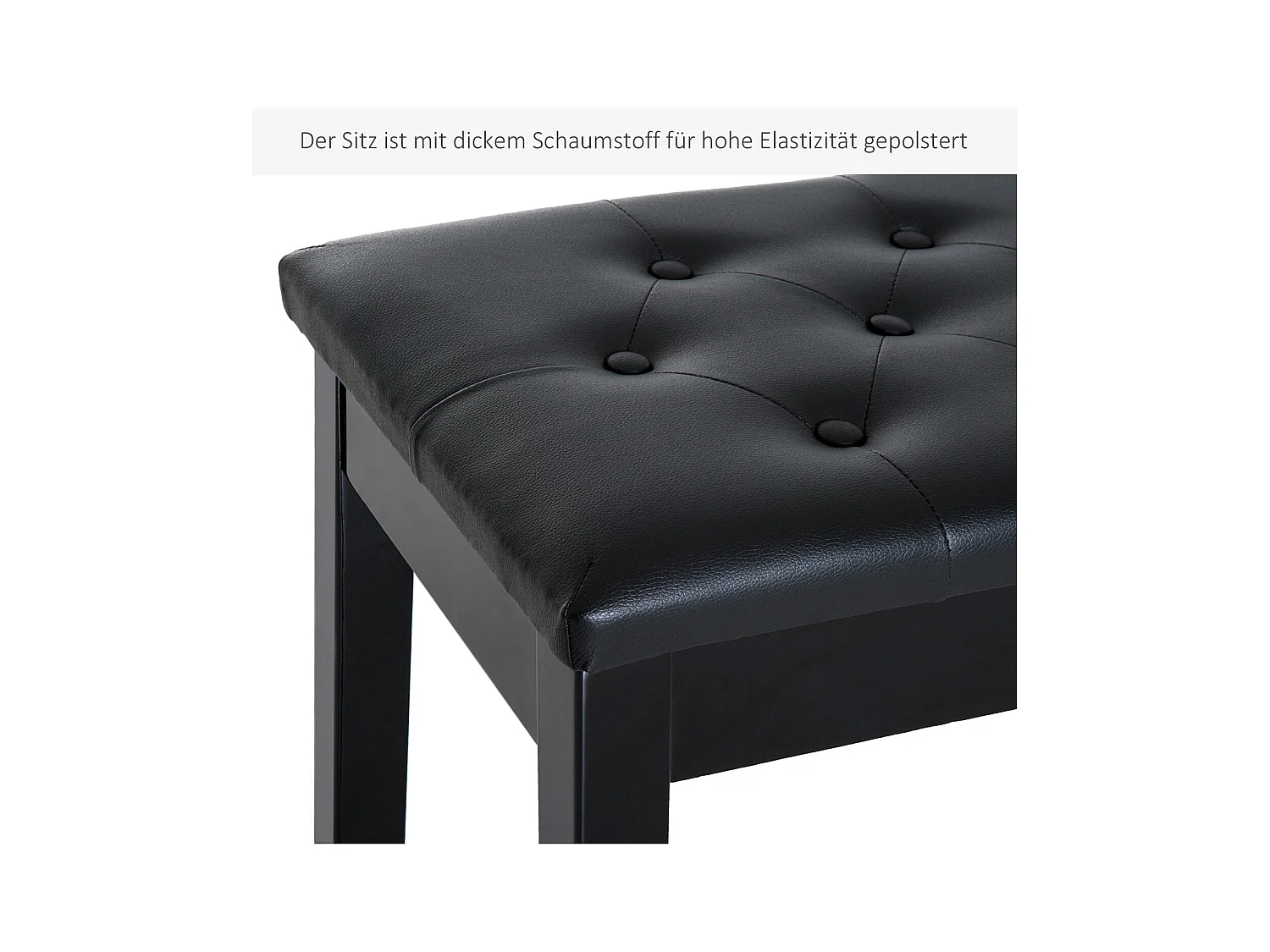 Banc de piano avec rangement, bois de caoutchouc, simili cuir noir (76x36x50 cm)