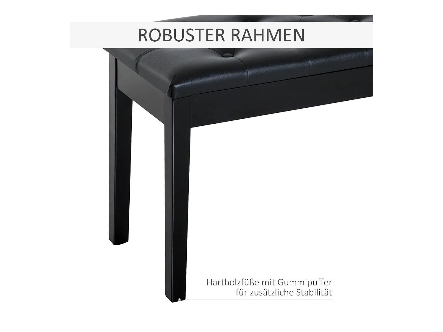 Banc de piano avec rangement, bois de caoutchouc, simili cuir noir (76x36x50 cm)