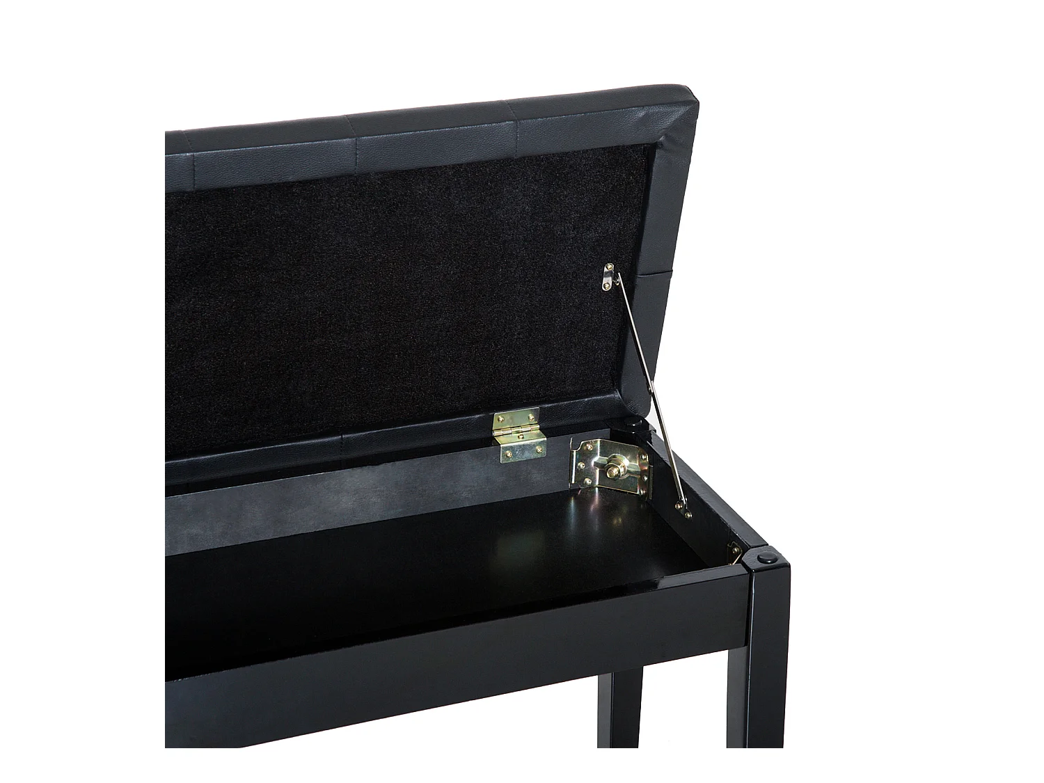 Banc de piano avec rangement, bois de caoutchouc, simili cuir noir (76x36x50 cm)