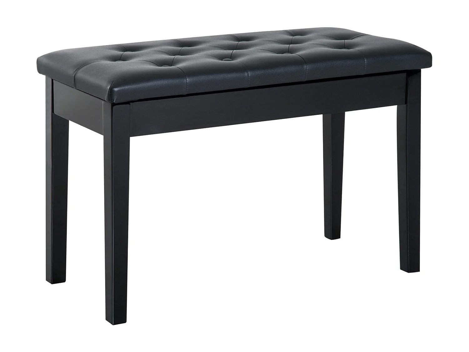 Banc de piano avec rangement, bois de caoutchouc, simili cuir noir (76x36x50 cm)