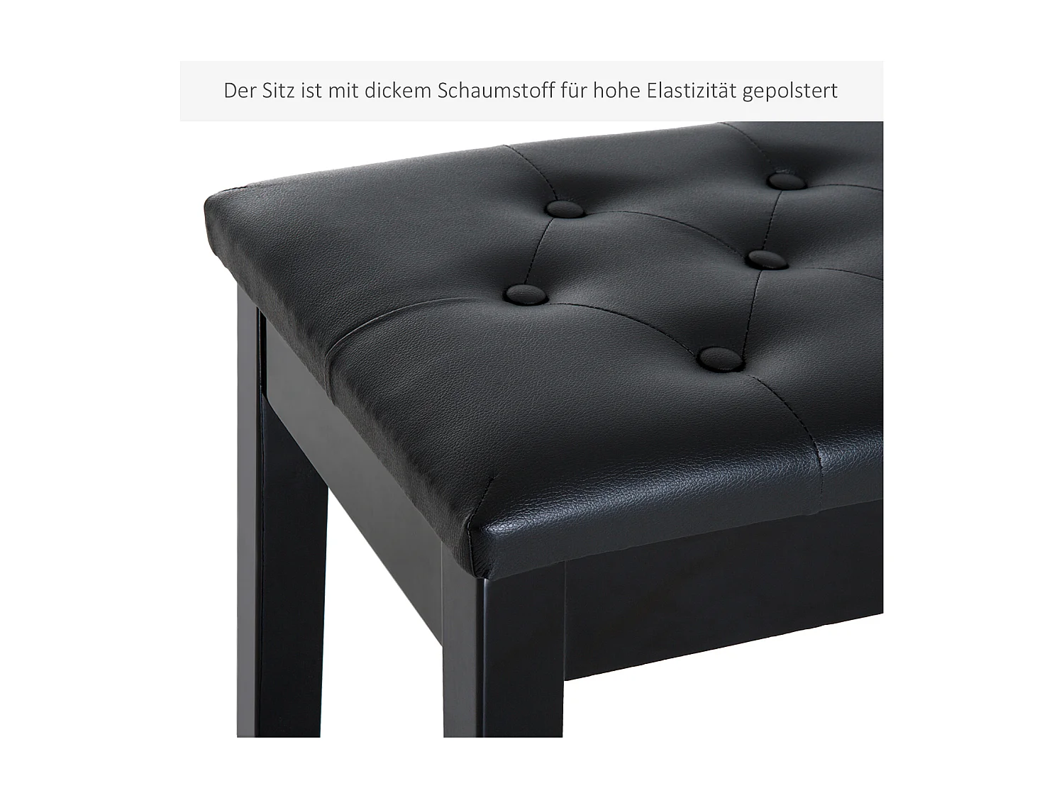 Banc de piano avec rangement, bois de caoutchouc, simili cuir noir (76x36x50 cm)