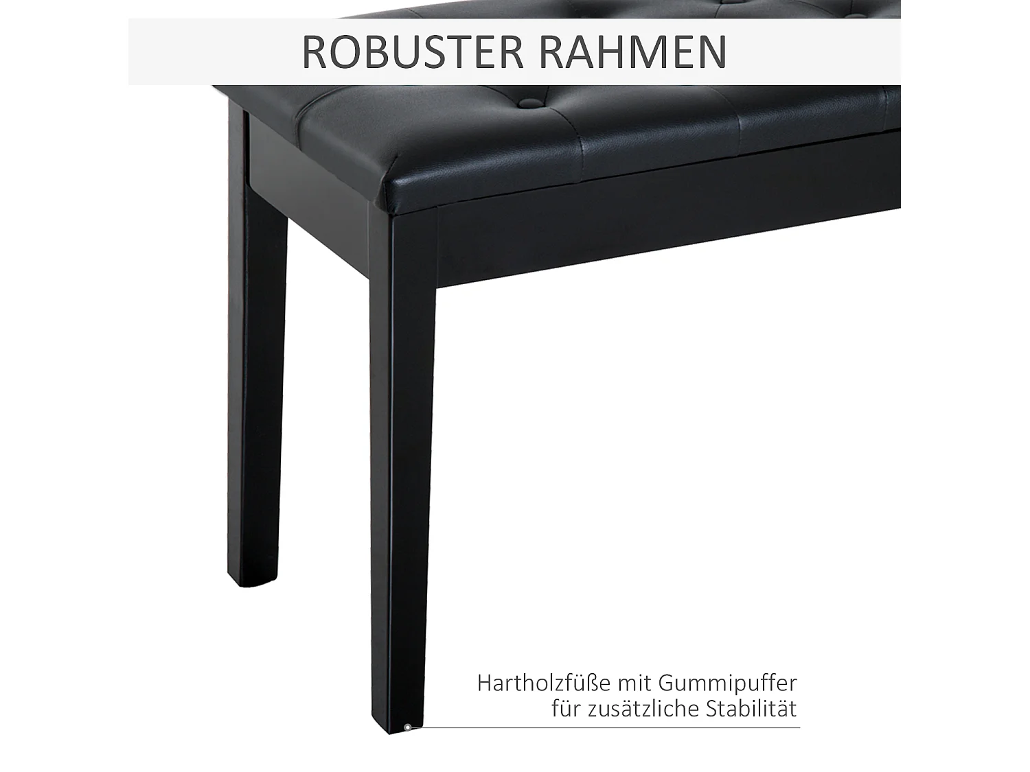 Banc de piano avec rangement, bois de caoutchouc, simili cuir noir (76x36x50 cm)