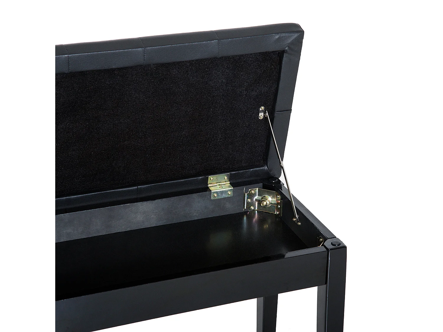 Banc de piano avec rangement, bois de caoutchouc, simili cuir noir (76x36x50 cm)