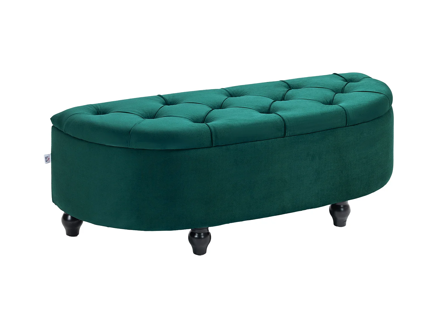 Banc de rangement avec coussin, bois de caoutchouc, tissu Velvet, vert foncé (120x46x42 cm)