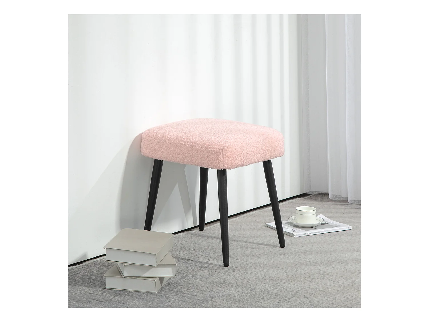 Quadratischer Pouf, Kaschmirstoff, Stahl, rosa (42x42x47 cm)