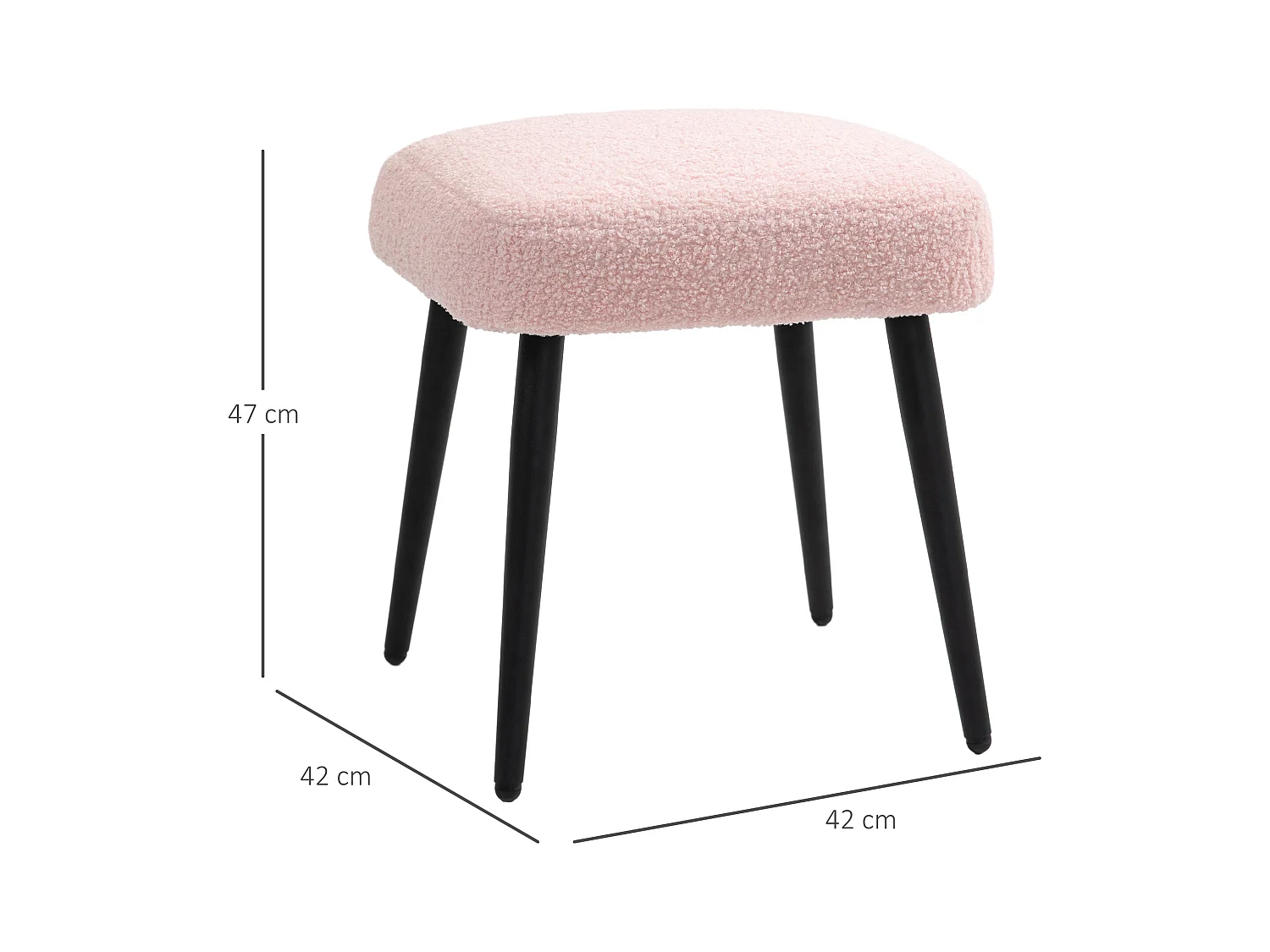 Quadratischer Pouf, Kaschmirstoff, Stahl, rosa (42x42x47 cm)