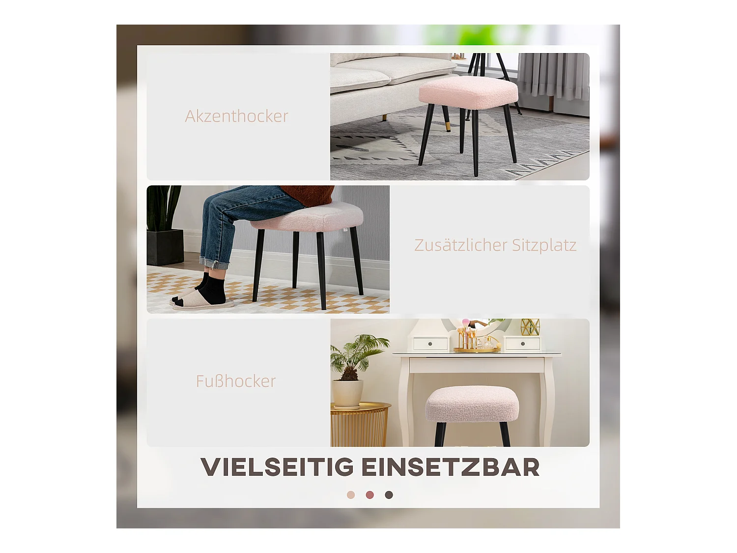 Quadratischer Pouf, Kaschmirstoff, Stahl, rosa (42x42x47 cm)