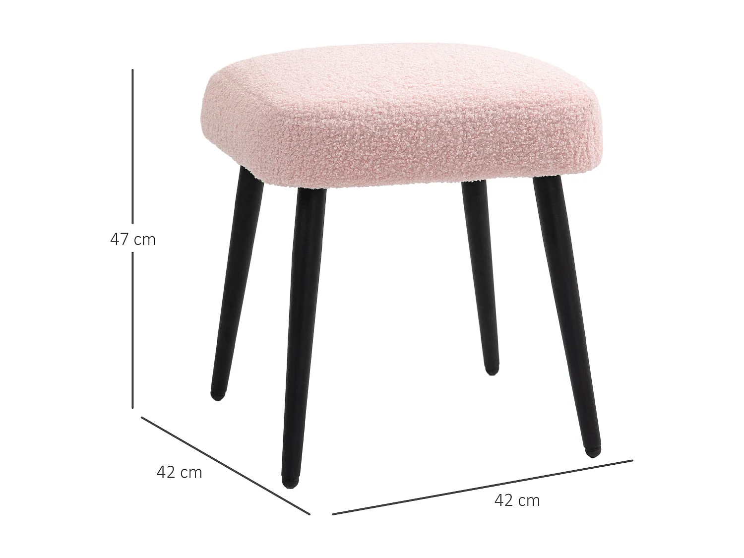 Pouf carré, tissu cachemire, acier, rose (42x42x47 cm)