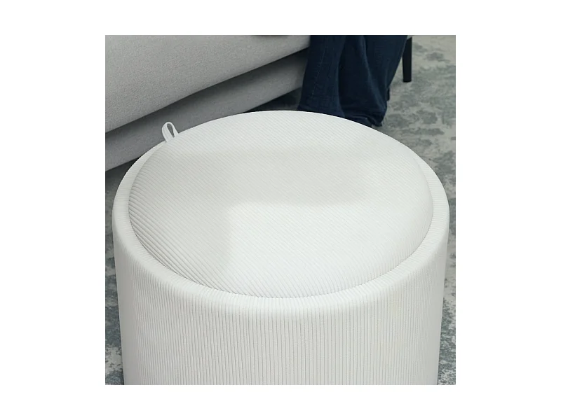 Ronde opbergpoef, 4-in-1 design, crèmekleurig corduroy, met deksel (56x56x42cm)