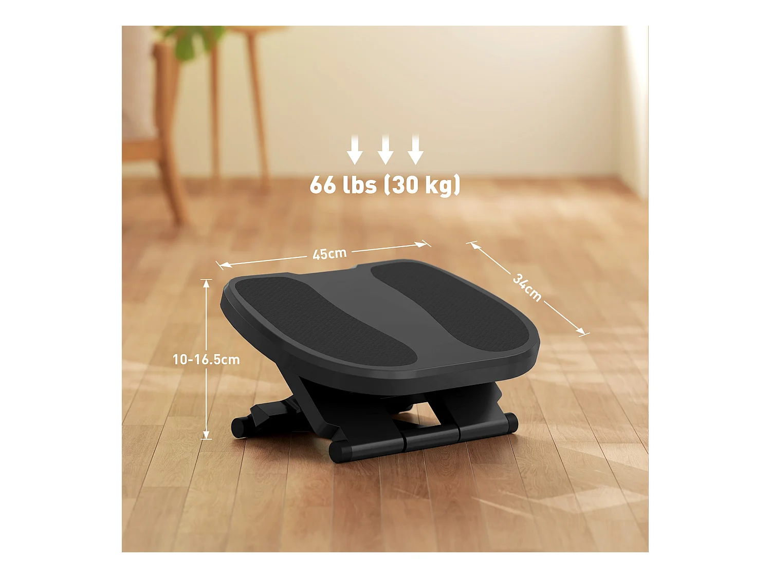 Repose-pieds ergonomique réglable en hauteur, 3 niveaux, en plastique, gris (45x34x16.5 cm)