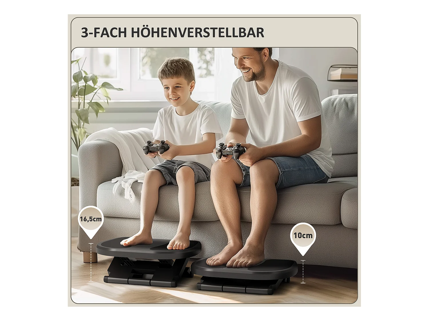 Repose-pieds ergonomique réglable en hauteur, 3 niveaux, en plastique, gris (45x34x16.5 cm)