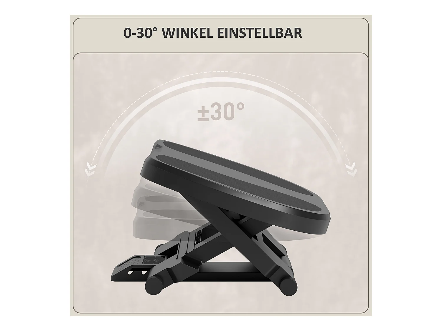 Repose-pieds ergonomique réglable en hauteur, 3 niveaux, en plastique, gris (45x34x16.5 cm)