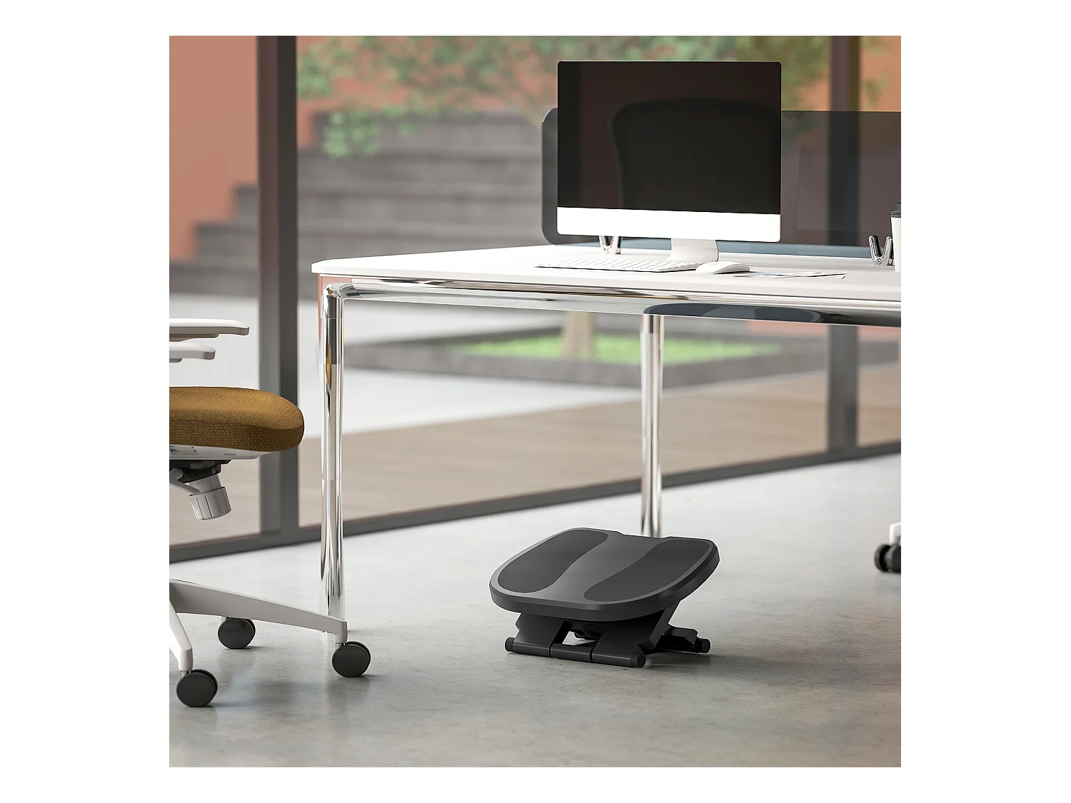 Repose-pieds ergonomique réglable en hauteur, 3 niveaux, en plastique, gris (45x34x16.5 cm)