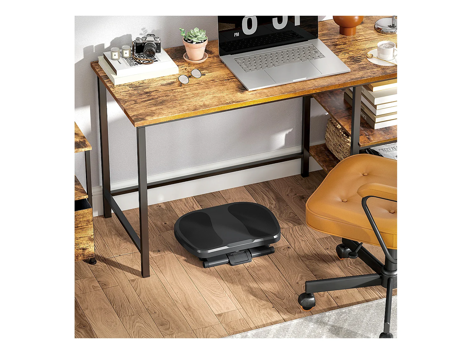 Repose-pieds ergonomique réglable en hauteur, 3 niveaux, en plastique, gris (45x34x16.5 cm)