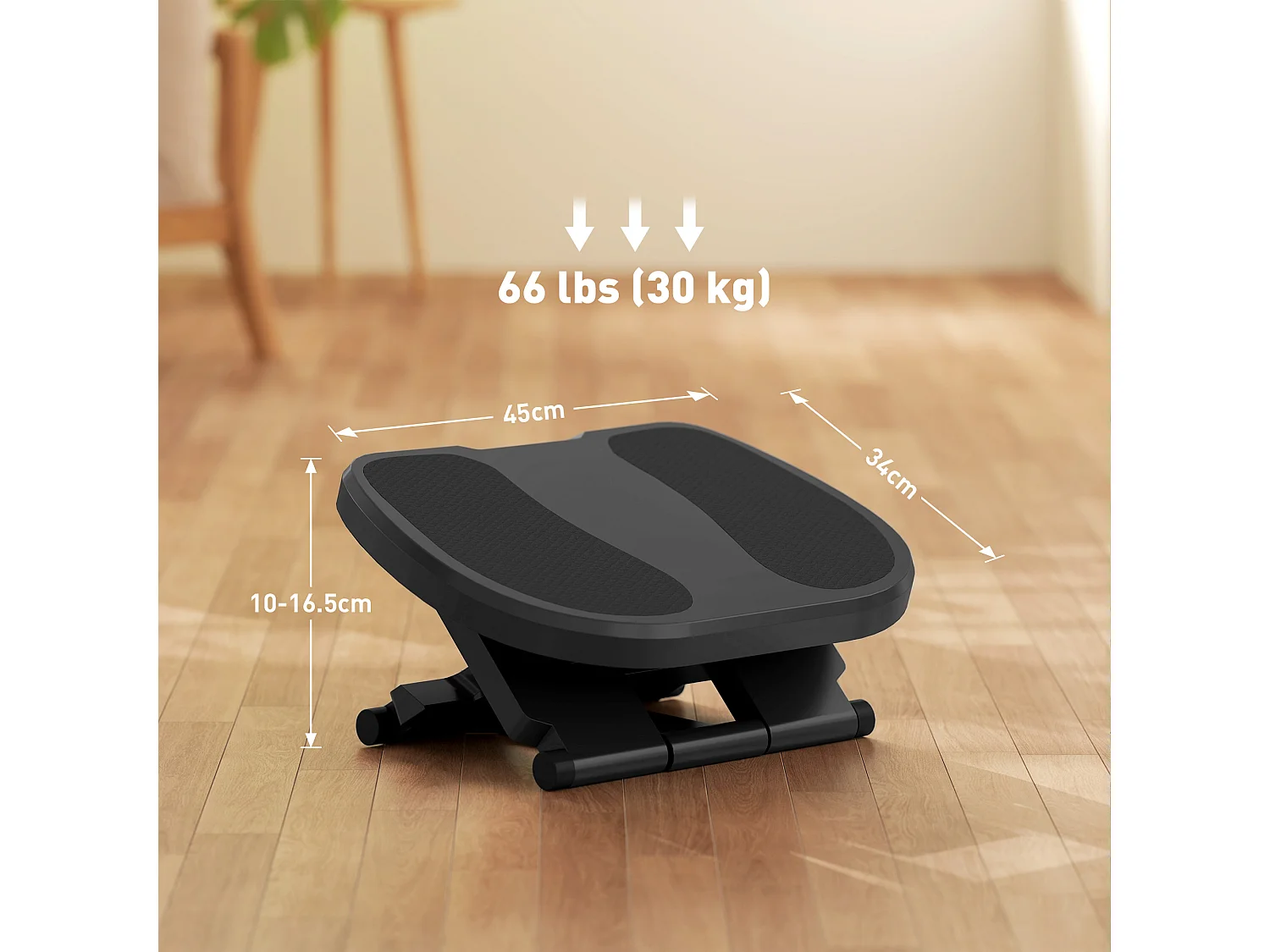 Repose-pieds ergonomique réglable en hauteur, 3 niveaux, en plastique, gris (45x34x16.5 cm)