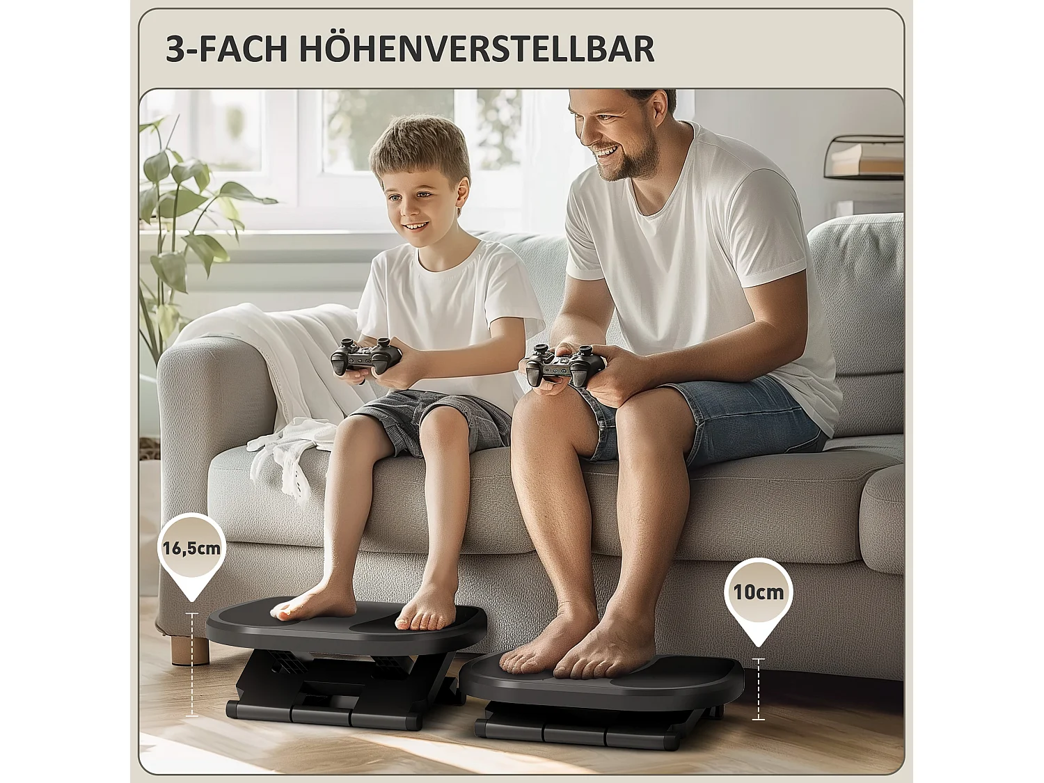 Repose-pieds ergonomique réglable en hauteur, 3 niveaux, en plastique, gris (45x34x16.5 cm)