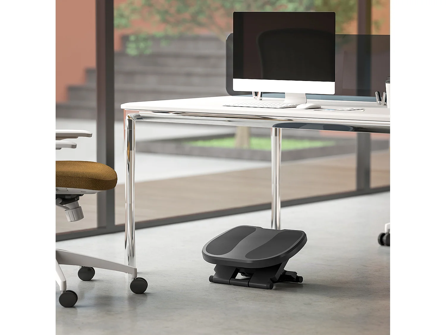 Repose-pieds ergonomique réglable en hauteur, 3 niveaux, en plastique, gris (45x34x16.5 cm)