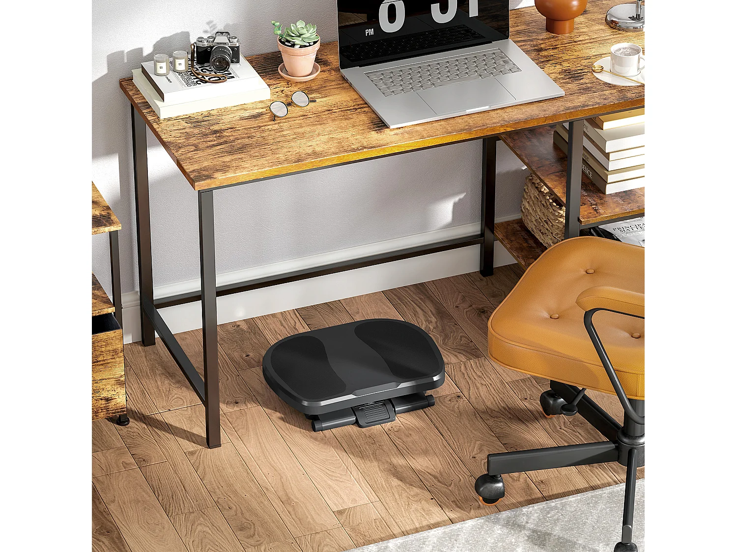 Repose-pieds ergonomique réglable en hauteur, 3 niveaux, en plastique, gris (45x34x16.5 cm)