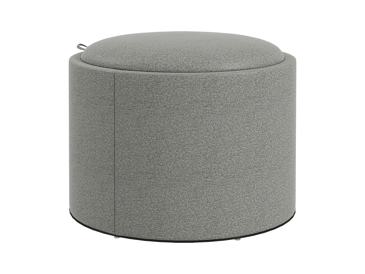 Ottomane ronde avec rangement et couvercle rabattable, tissu lin, gris (56x56x42 cm)