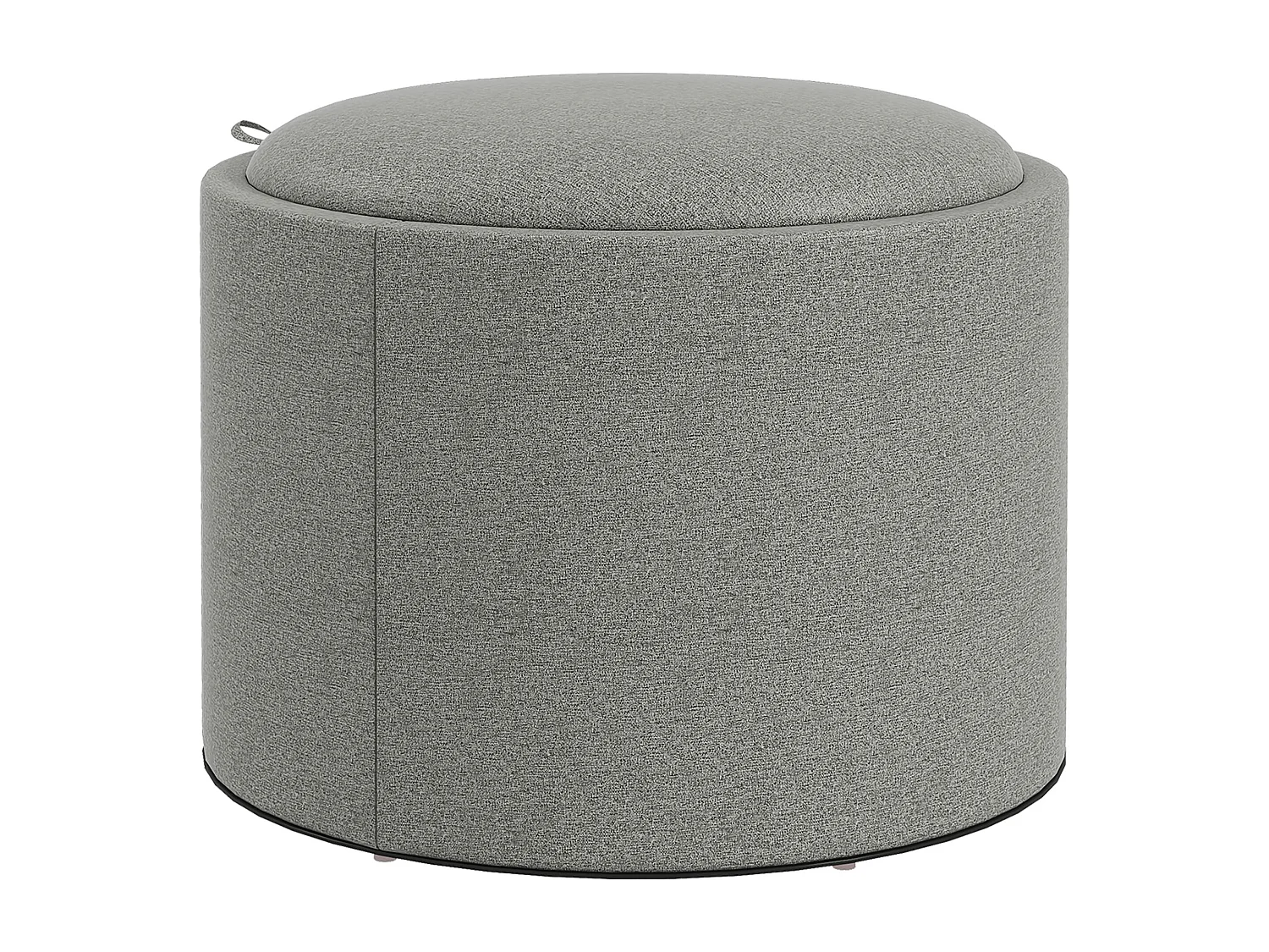 Ottomane ronde avec rangement et couvercle rabattable, tissu lin, gris (56x56x42 cm)