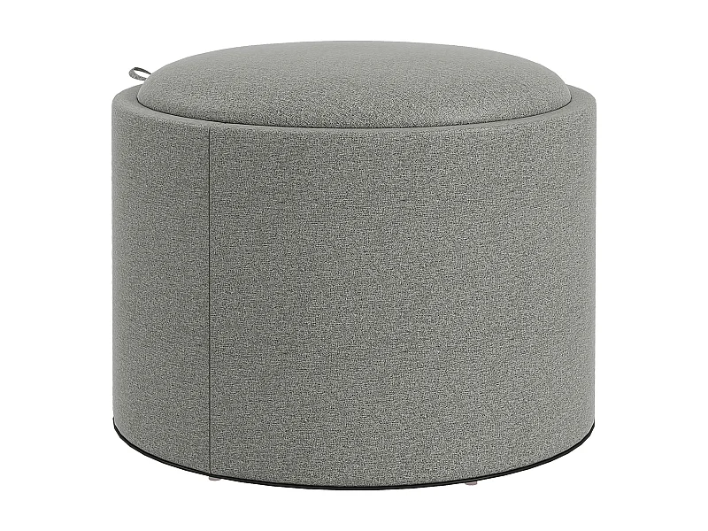 Ronde poef met opbergruimte en scharnierend deksel, linnen stof, grijs (56x56x42 cm)