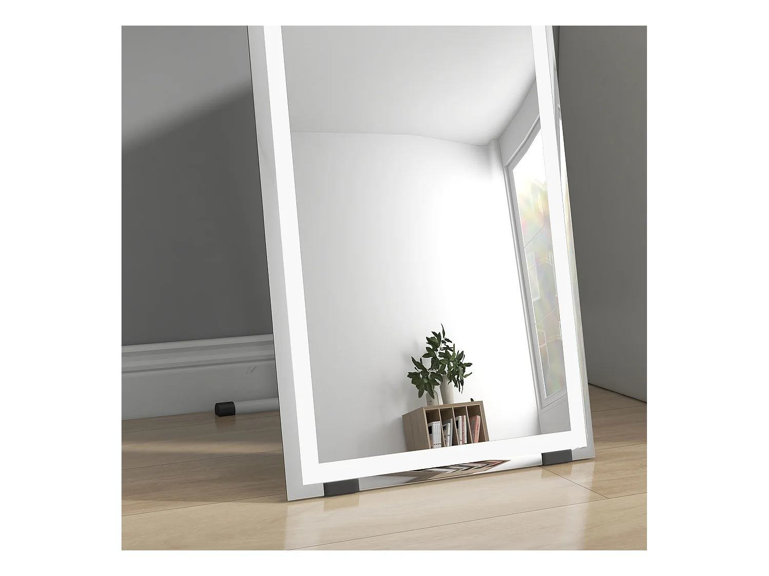 Miroir sur pied et mural avec LED, 3 couleurs lumière, verre, blanc (40x150x2.9cm)