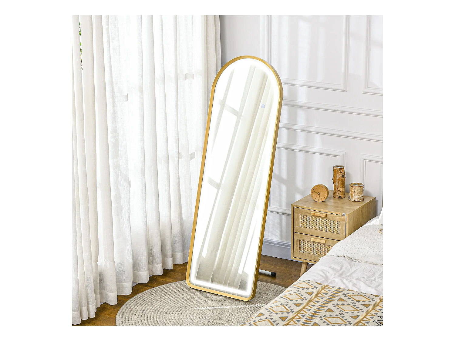 Miroir complet avec éclairage LED, réglable, cadre en métal, or (47x146 cm)