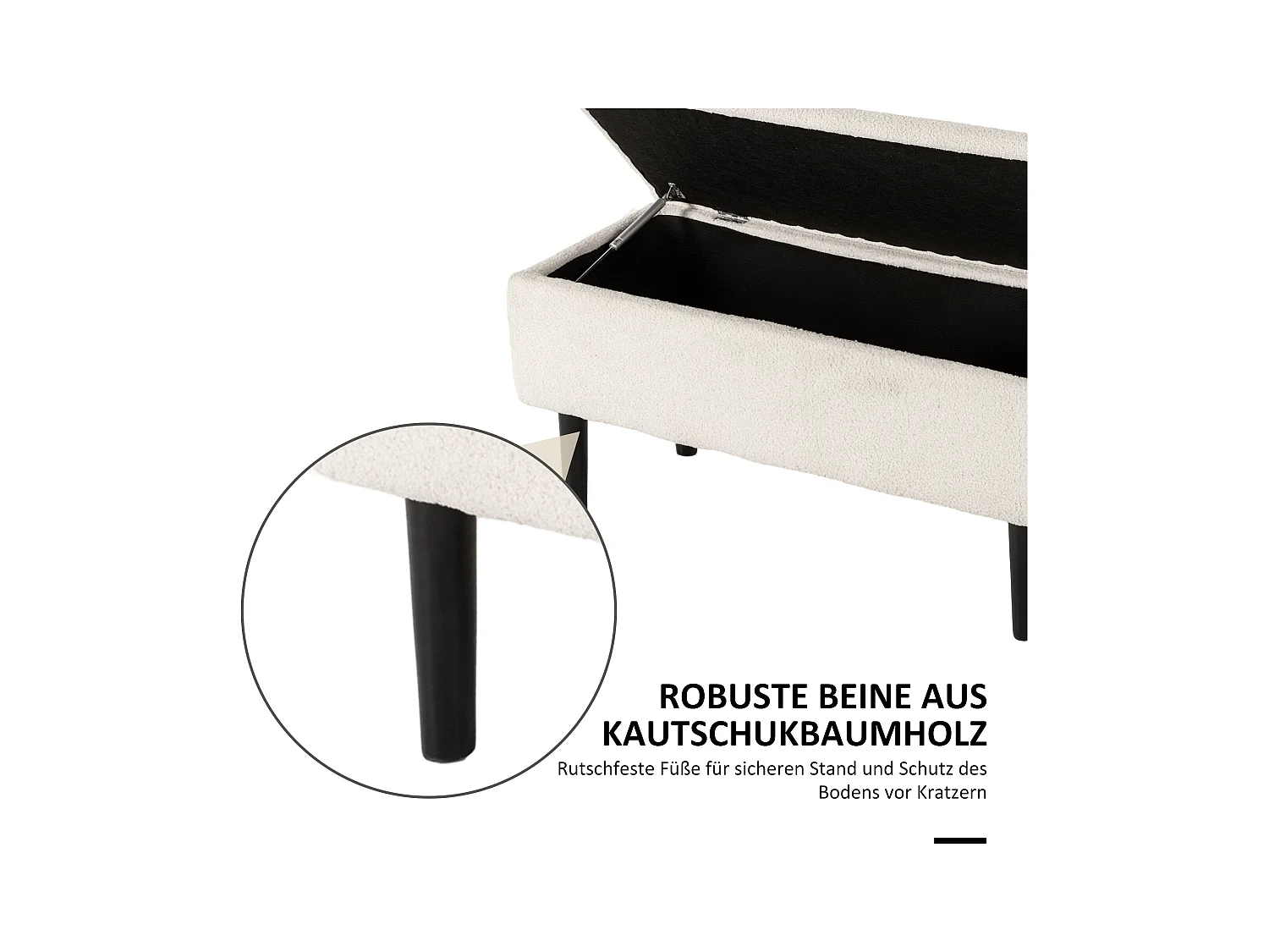 Banc de rangement avec coussin, coffre à ouverture rabattable, velours, beige (95x38x45 cm)